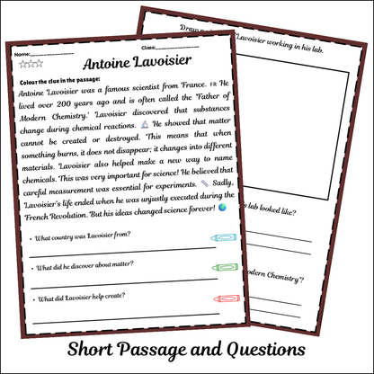 Antoine Lavoisier | Short Reading Comprehension Creative Worksheet