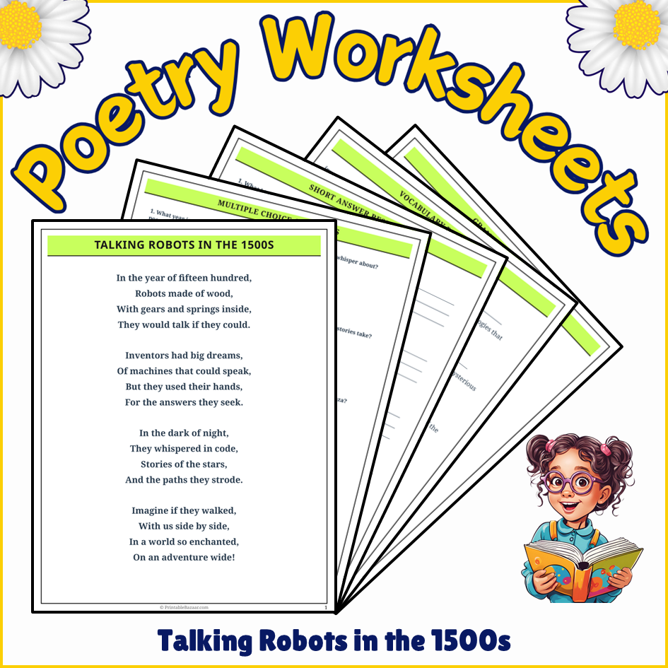 Talking Robots in the 1500s | Poem Grammar Worksheet Printable Activity