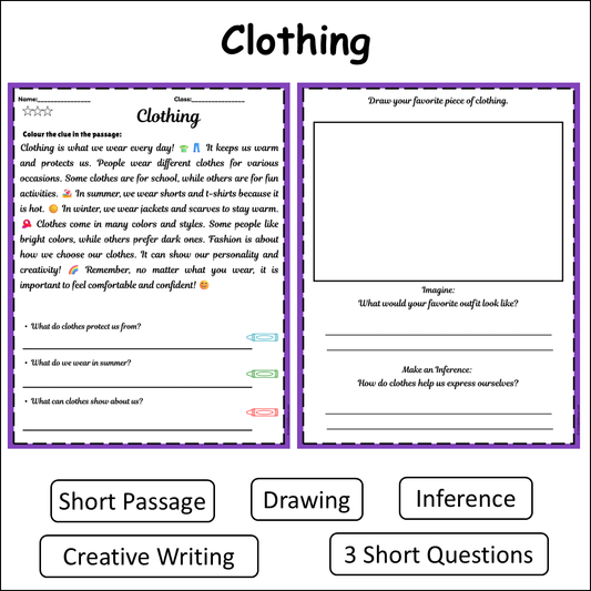 Clothing | Short Reading Comprehension Creative Worksheet
