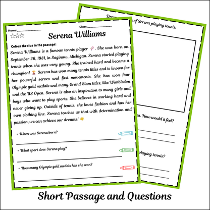 Serena Williams | Short Reading Comprehension Creative Worksheet