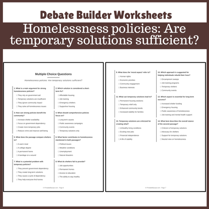 Homelessness policies: Are temporary solutions sufficient? | Favour and Against Worksheet Printable Activity