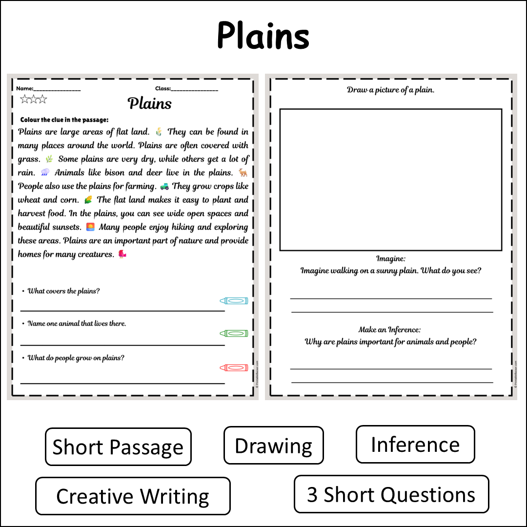 Plains | Short Reading Comprehension Creative Worksheet