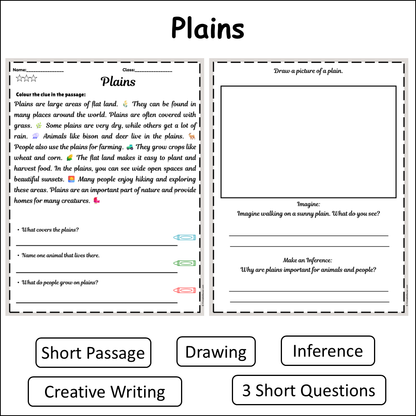 Plains | Short Reading Comprehension Creative Worksheet