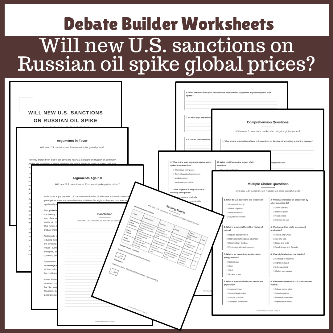 Will new U.S. sanctions on Russian oil spike global prices? | Favour and Against Worksheet Printable Activity