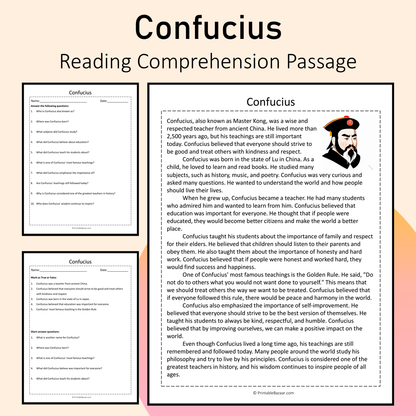 Confucius | Reading Comprehension Passage Printable Activity