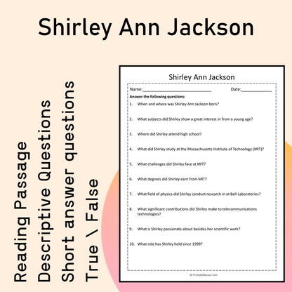 Shirley Ann Jackson | Reading Comprehension Passage Printable Activity
