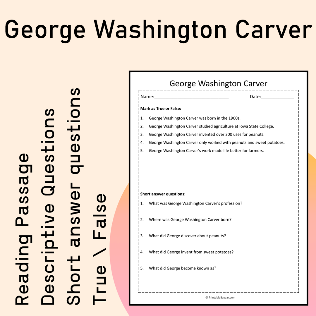 George Washington Carver | Reading Comprehension Passage Printable Activity