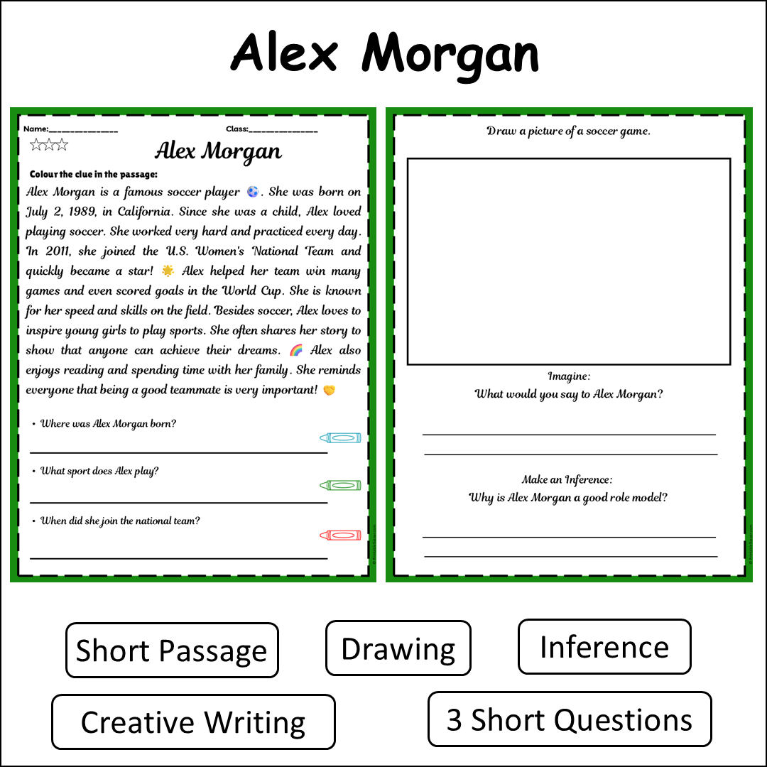 Alex Morgan | Short Reading Comprehension Creative Worksheet