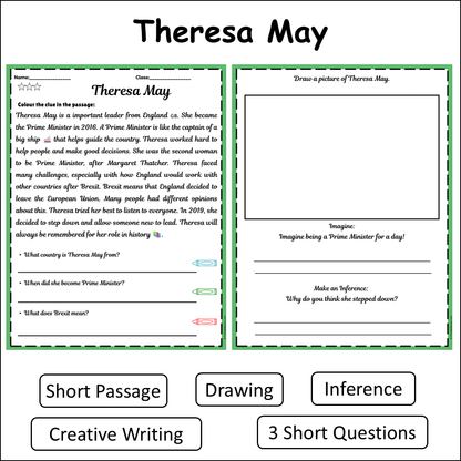 Theresa May | Short Reading Comprehension Creative Worksheet