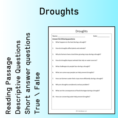 Droughts | Reading Comprehension Passage Printable Worksheet