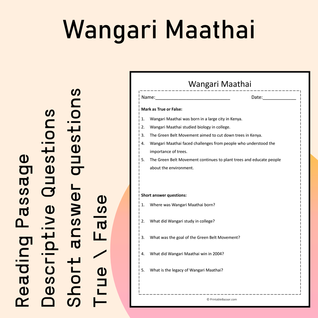 Wangari Maathai | Reading Comprehension Passage Printable Activity