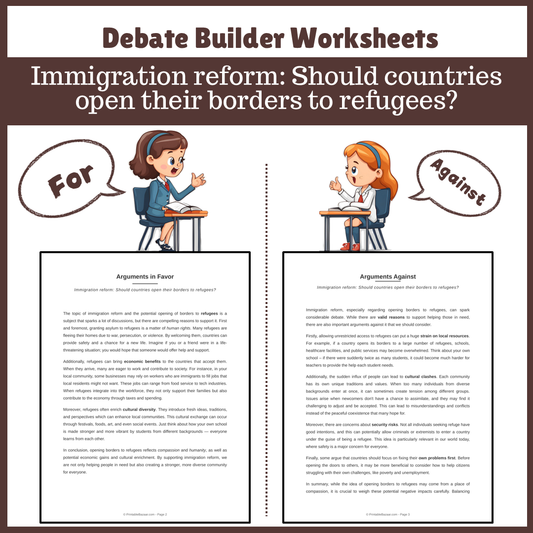 Immigration reform: Should countries open their borders to refugees? | Favour and Against Worksheet Printable Activity