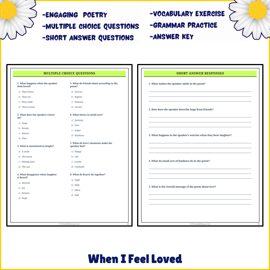 When I Feel Loved | Poem Grammar Worksheet Printable Activity