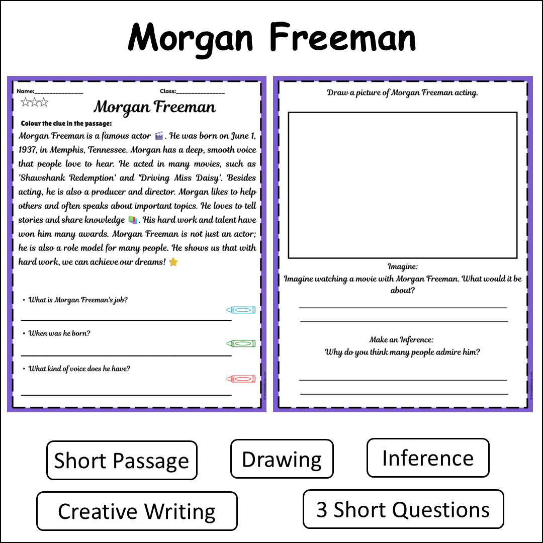 Morgan Freeman | Short Reading Comprehension Creative Worksheet