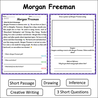 Morgan Freeman | Short Reading Comprehension Creative Worksheet