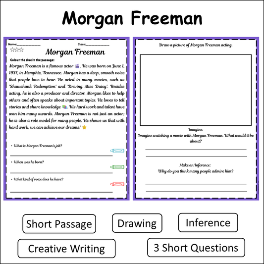 Morgan Freeman | Short Reading Comprehension Creative Worksheet