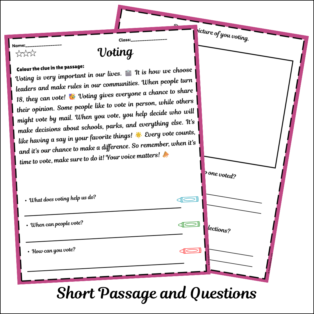 Voting | Short Reading Comprehension Creative Worksheet