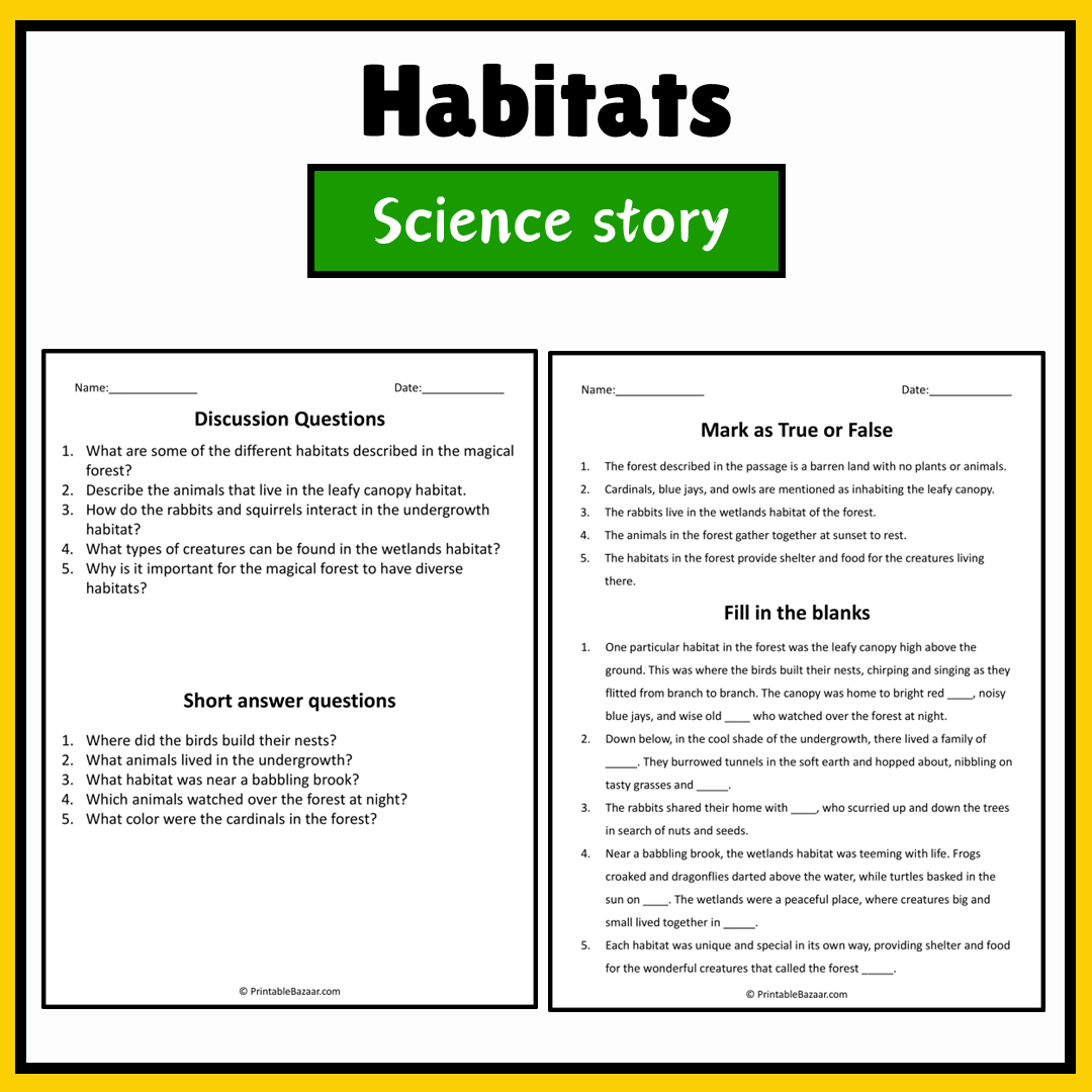 Habitats | Science Story Reading Comprehension Activity