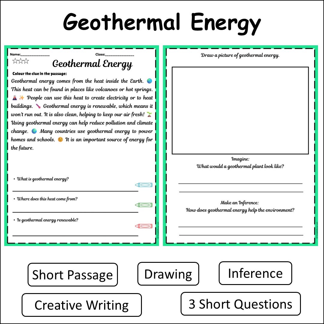 Geothermal Energy | Short Reading Comprehension Creative Worksheet