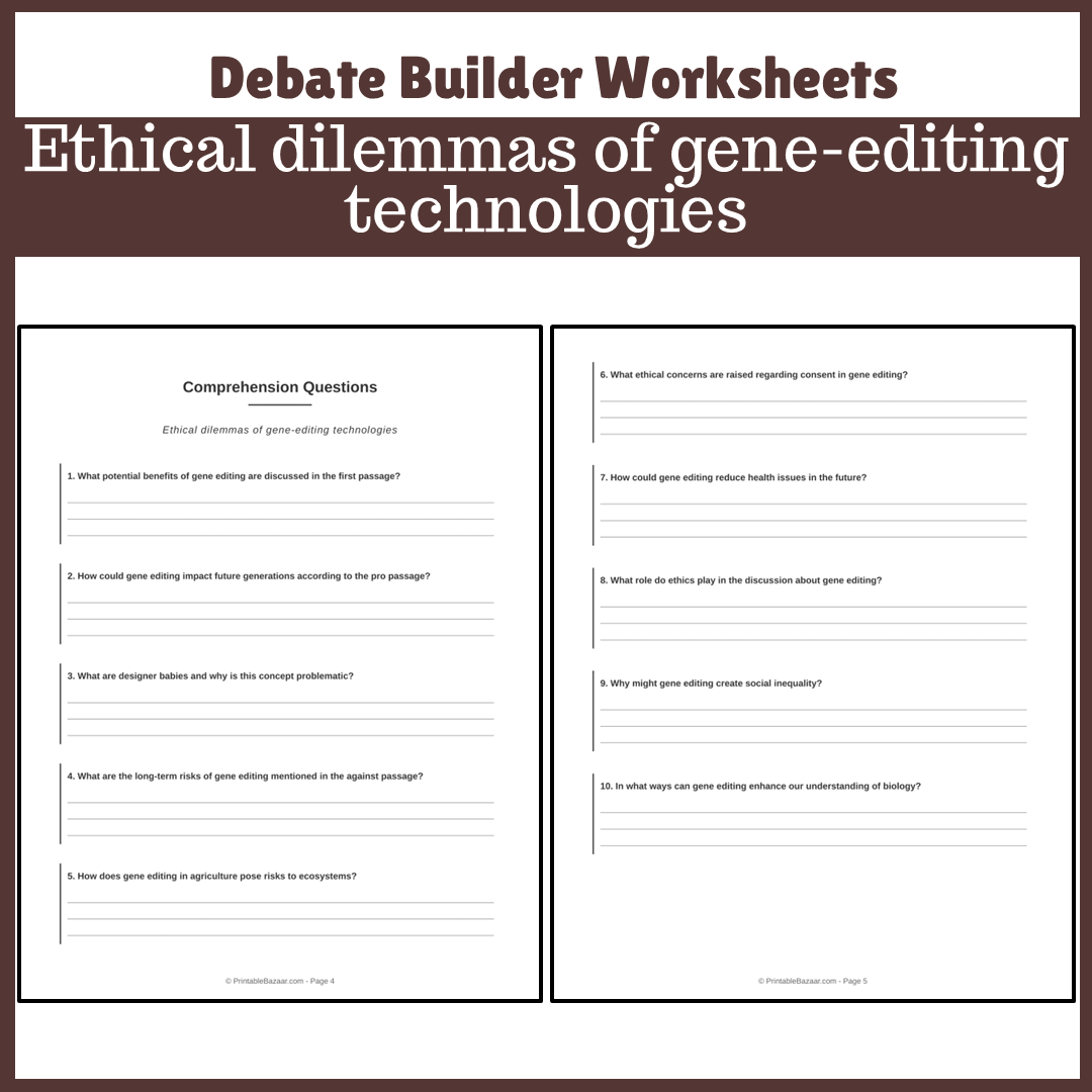 Ethical dilemmas of gene-editing technologies | Favour and Against Worksheet Printable Activity