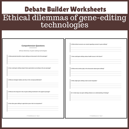 Ethical dilemmas of gene-editing technologies | Favour and Against Worksheet Printable Activity