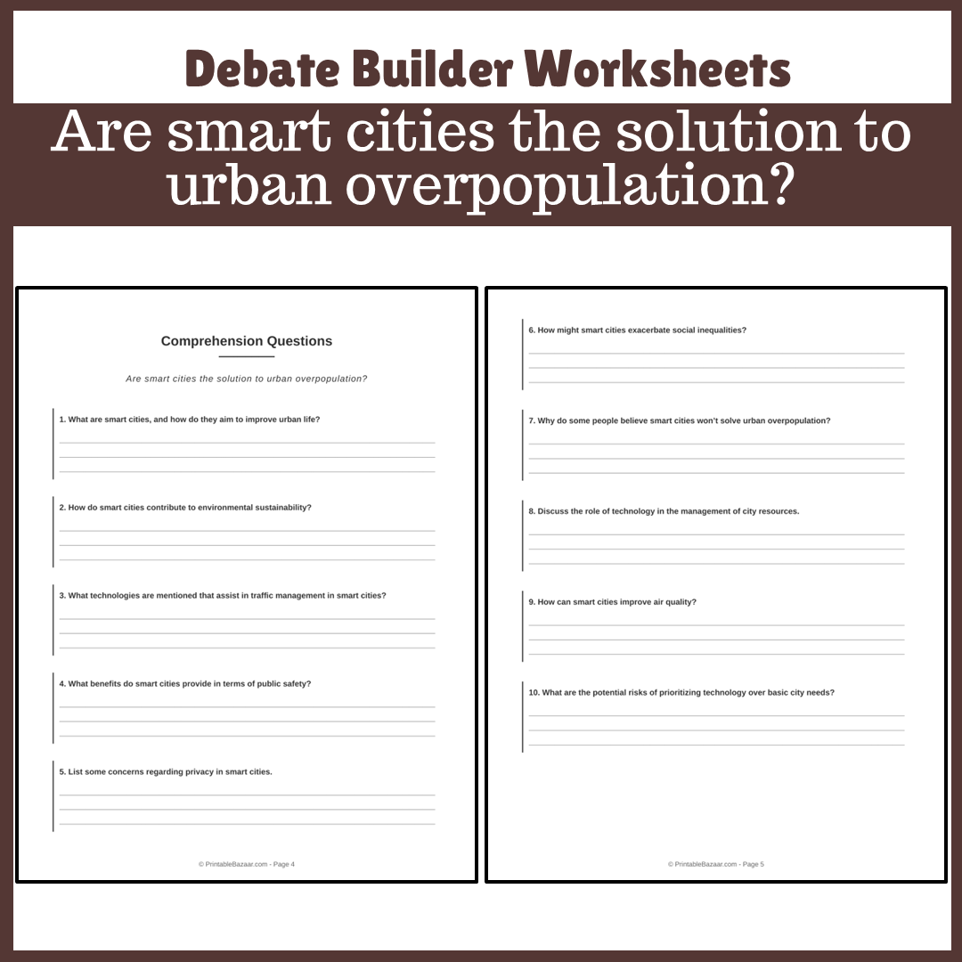 Are smart cities the solution to urban overpopulation? | Favour and Against Worksheet Printable Activity
