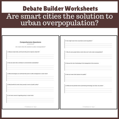 Are smart cities the solution to urban overpopulation? | Favour and Against Worksheet Printable Activity