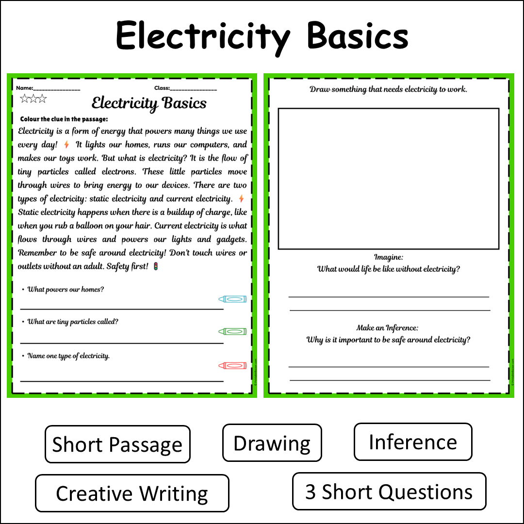 Electricity Basics | Short Reading Comprehension Creative Worksheet