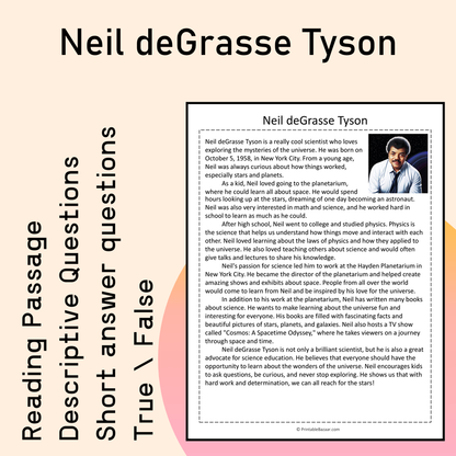 Neil deGrasse Tyson | Reading Comprehension Passage Printable Activity
