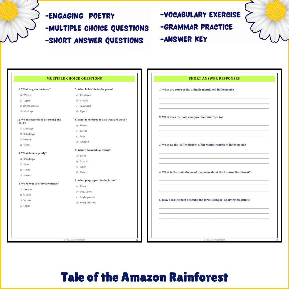 Tale of the Amazon Rainforest | Poem Grammar Worksheet Printable Activity