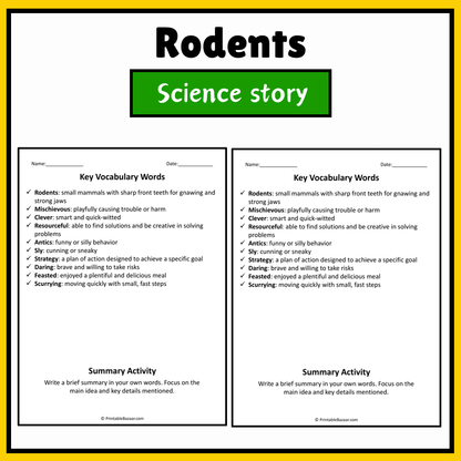 Rodents | Science Story Reading Comprehension Activity