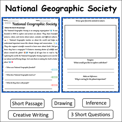 National Geographic Society | Short Reading Comprehension Creative Worksheet