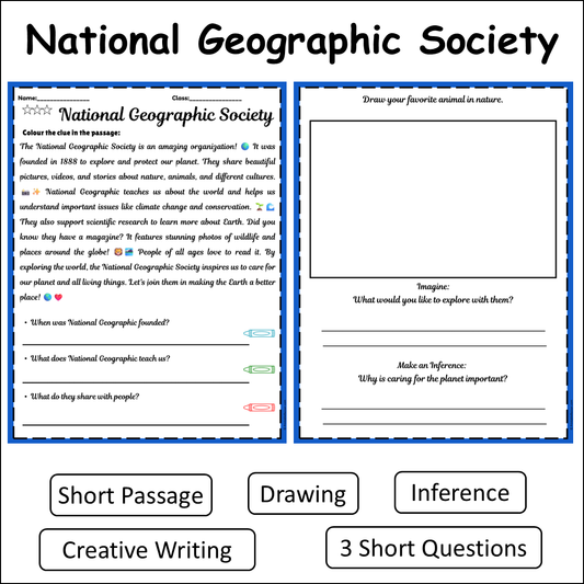 National Geographic Society | Short Reading Comprehension Creative Worksheet