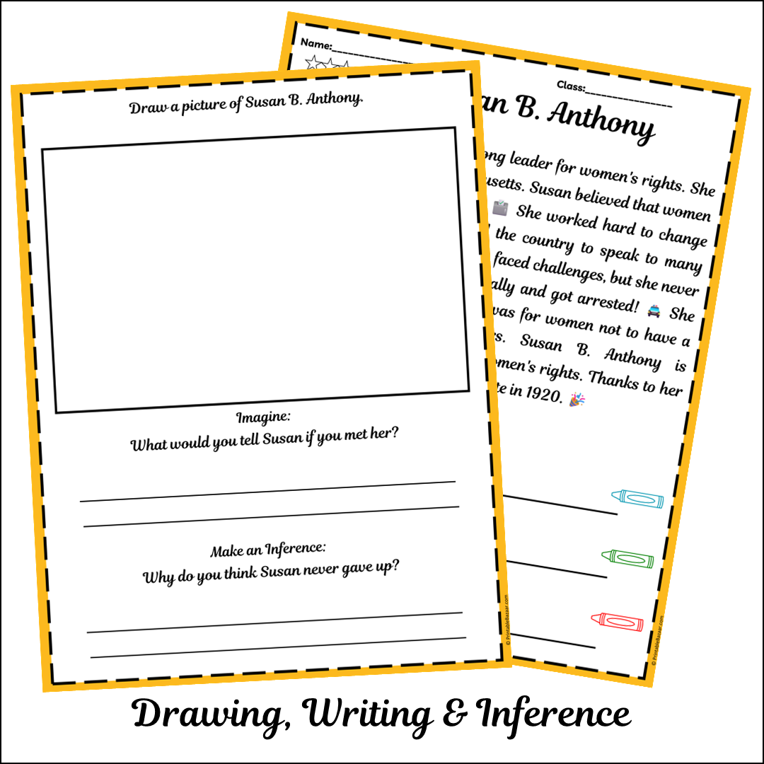 Susan B. Anthony | Short Reading Comprehension Creative Worksheet