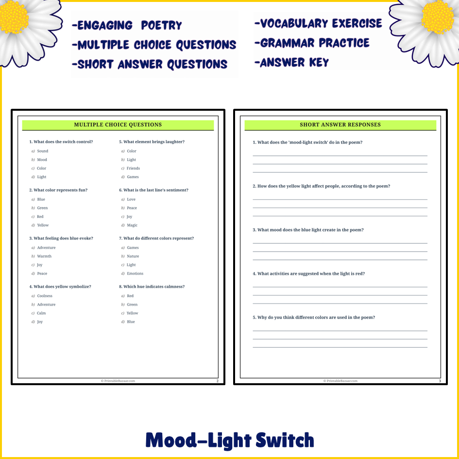 Mood-Light Switch | Poem Grammar Worksheet Printable Activity