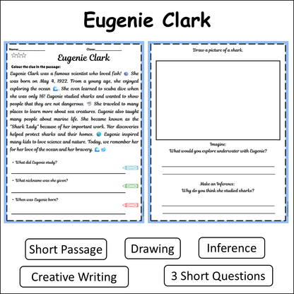 Eugenie Clark | Short Reading Comprehension Creative Worksheet