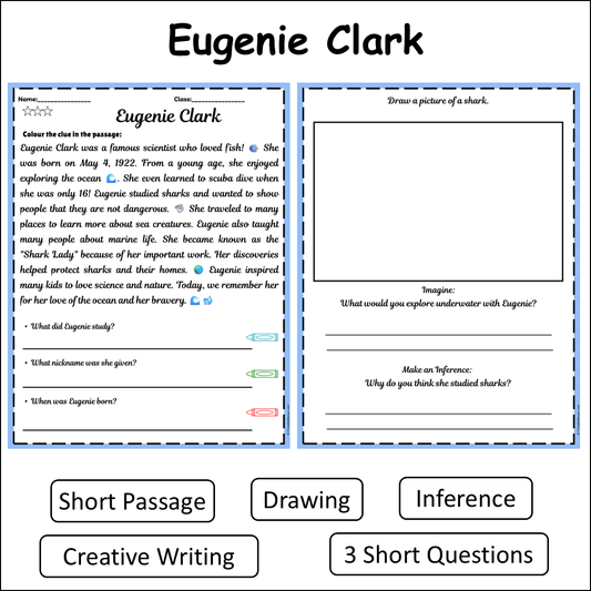 Eugenie Clark | Short Reading Comprehension Creative Worksheet