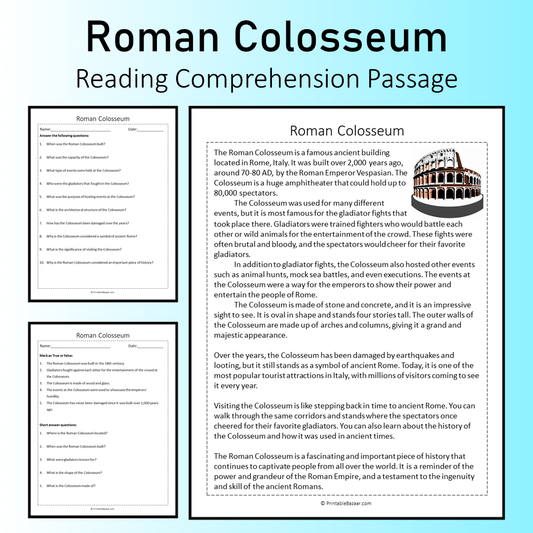 Roman Colosseum | Reading Comprehension Passage Printable Worksheet