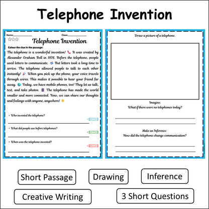 Telephone Invention | Short Reading Comprehension Creative Worksheet