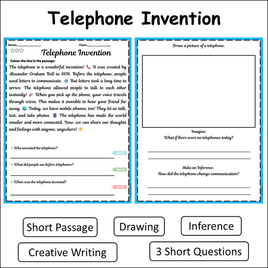 Telephone Invention | Short Reading Comprehension Creative Worksheet