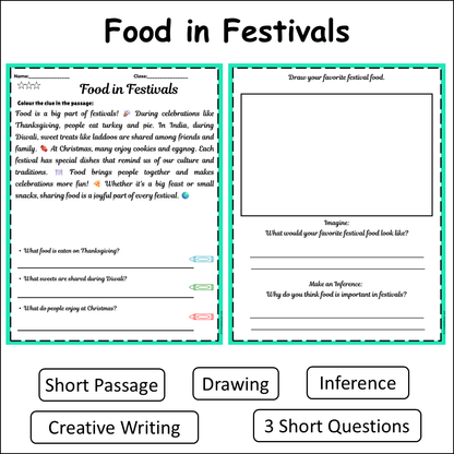 Food in Festivals | Short Reading Comprehension Creative Worksheet