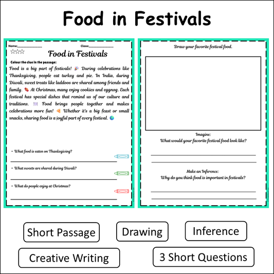 Food in Festivals | Short Reading Comprehension Creative Worksheet