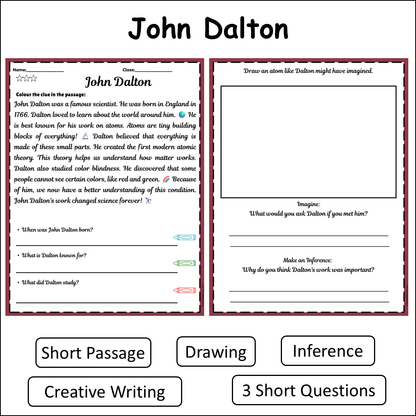 John Dalton | Short Reading Comprehension Creative Worksheet