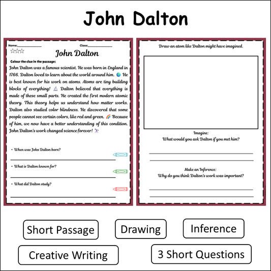 John Dalton | Short Reading Comprehension Creative Worksheet