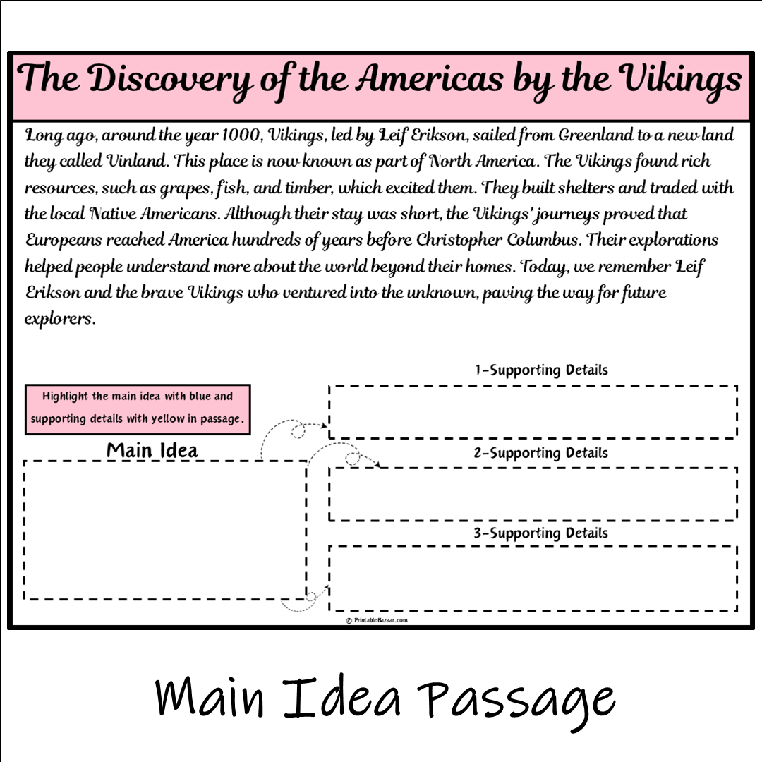 The Discovery of the Americas by the Vikings | Main Idea and Supporting Details Reading Passage and Questions