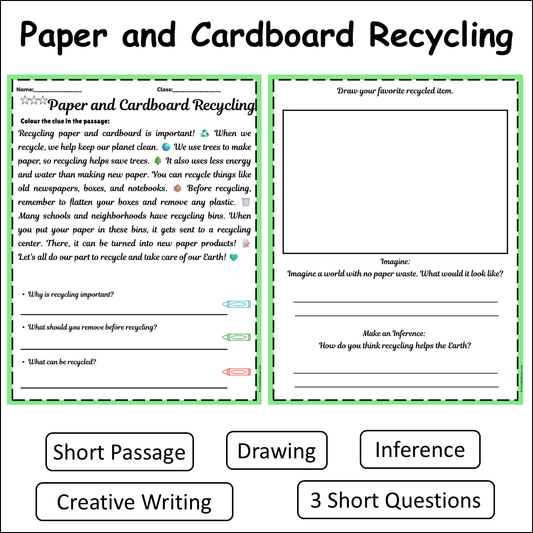 Paper and Cardboard Recycling | Short Reading Comprehension Creative Worksheet