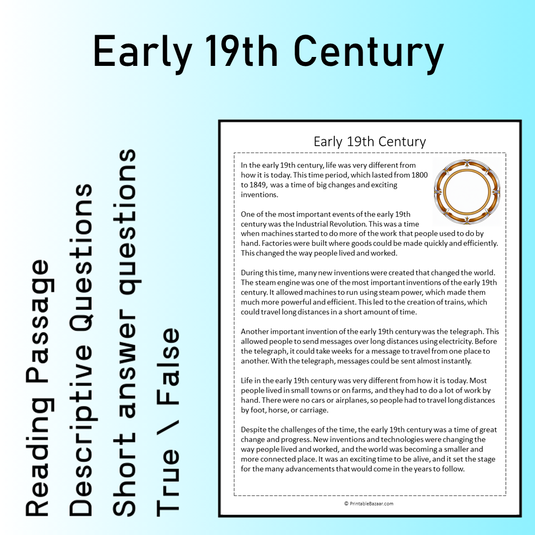 Early 19th Century | Reading Comprehension Passage Printable Worksheet