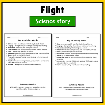 Flight | Science Story Reading Comprehension Activity