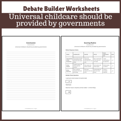 Universal childcare should be provided by governments | Favour and Against Worksheet Printable Activity