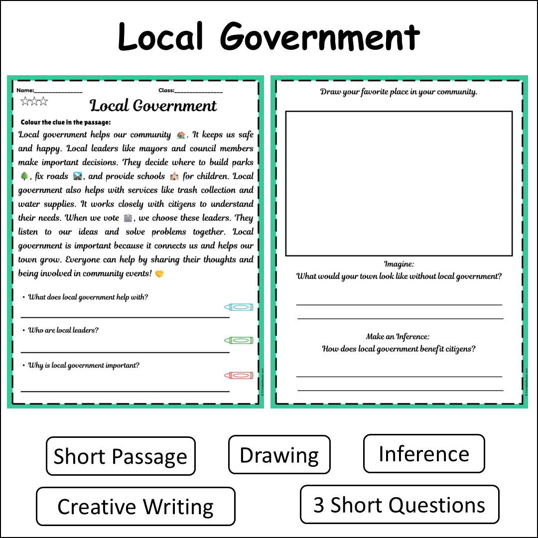 Local Government | Short Reading Comprehension Creative Worksheet